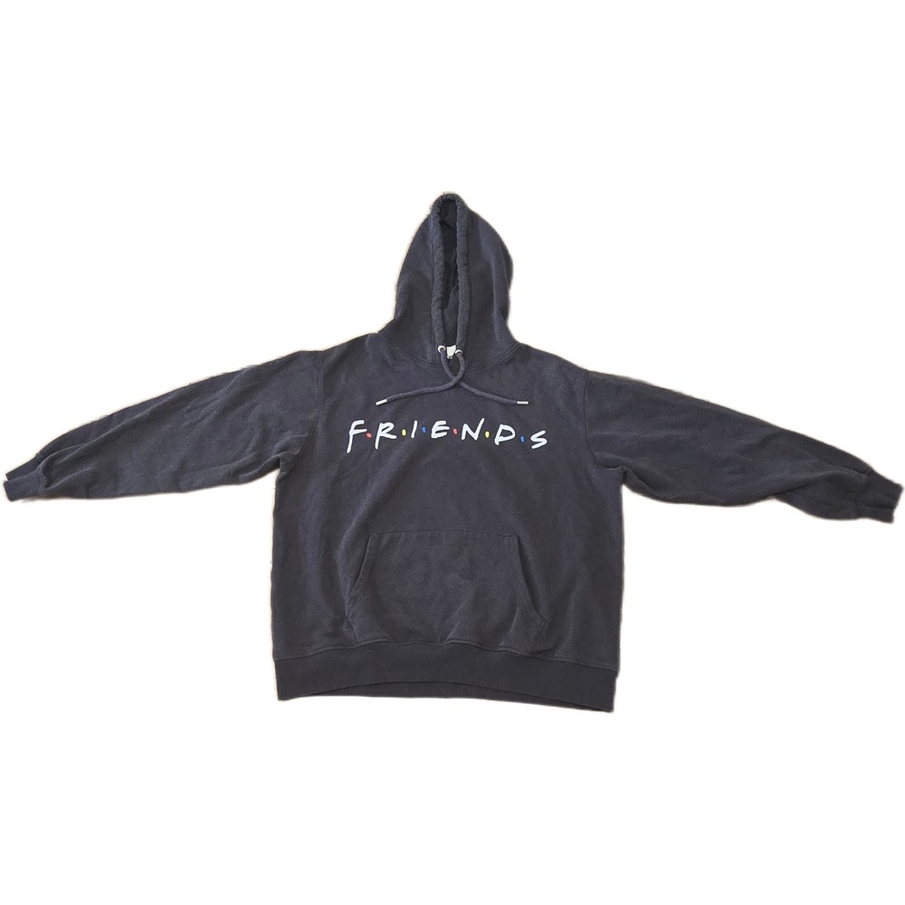 HM Friends TV Show Embroidered Logo Hoodie Black Warner Bros Pullover Large